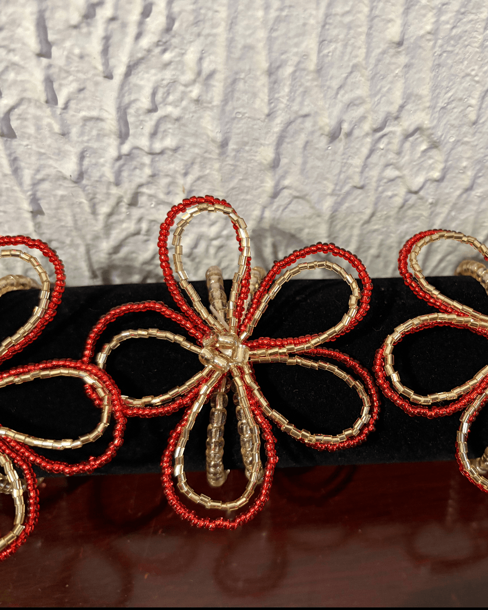 Double bracelet flower in Gold and Red color