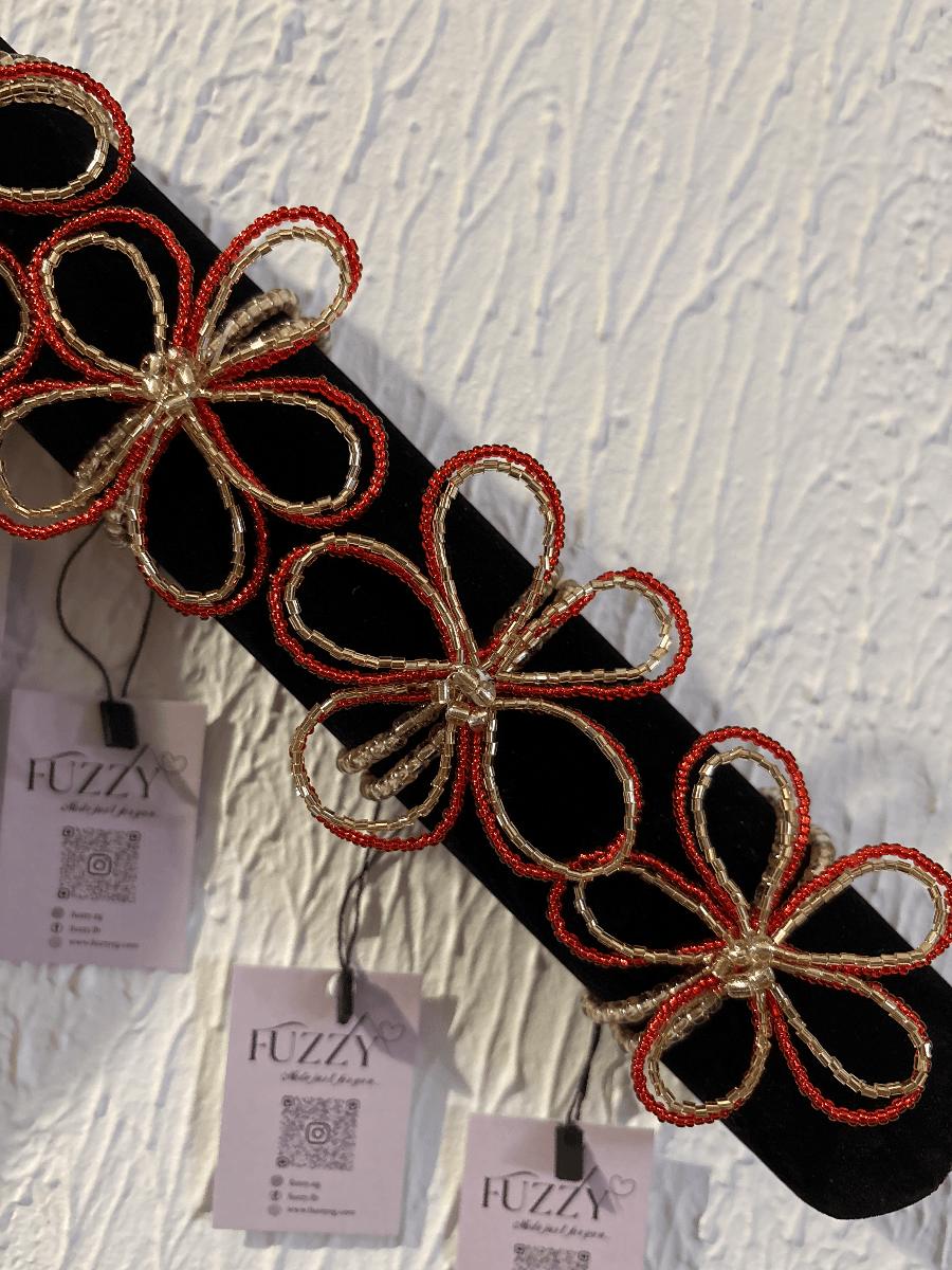 Double bracelet flower in Gold and Red color